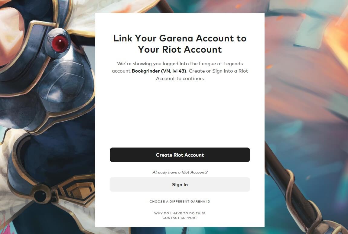Để tiếp tục chơi Liên Minh Huyền Thoại sẽ phải lien ket acc lmht sang Riot
