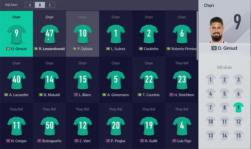 Đổi số áo cầu thủ trong fifa online 4 không quá khó